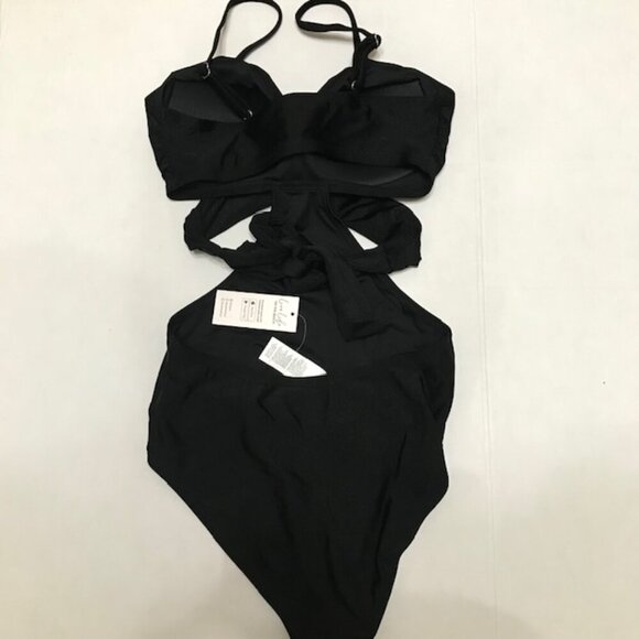 NWT Cupshe Women's Mollie Black Crisscross Tie Back One Piece Swimsuit Medium - Picture 5 of 11